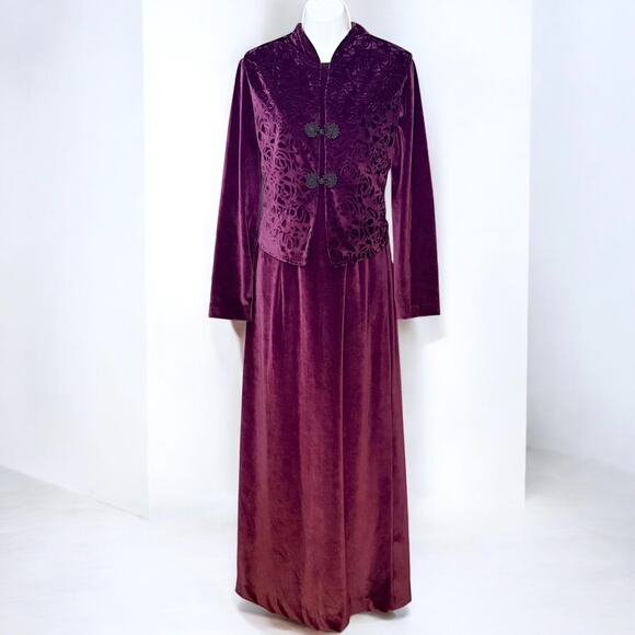 Velvet Maxi Dress Vest Set Purple Gothic Victorian Renaissance Sz 10 Vintage 70s - Picture 1 of 13